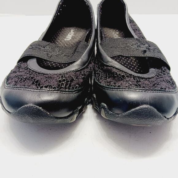 Shoes Flat Women Black Lace Elastic Strap Leather Comfort Minimalist Office 7.5 - Picture 6 of 8